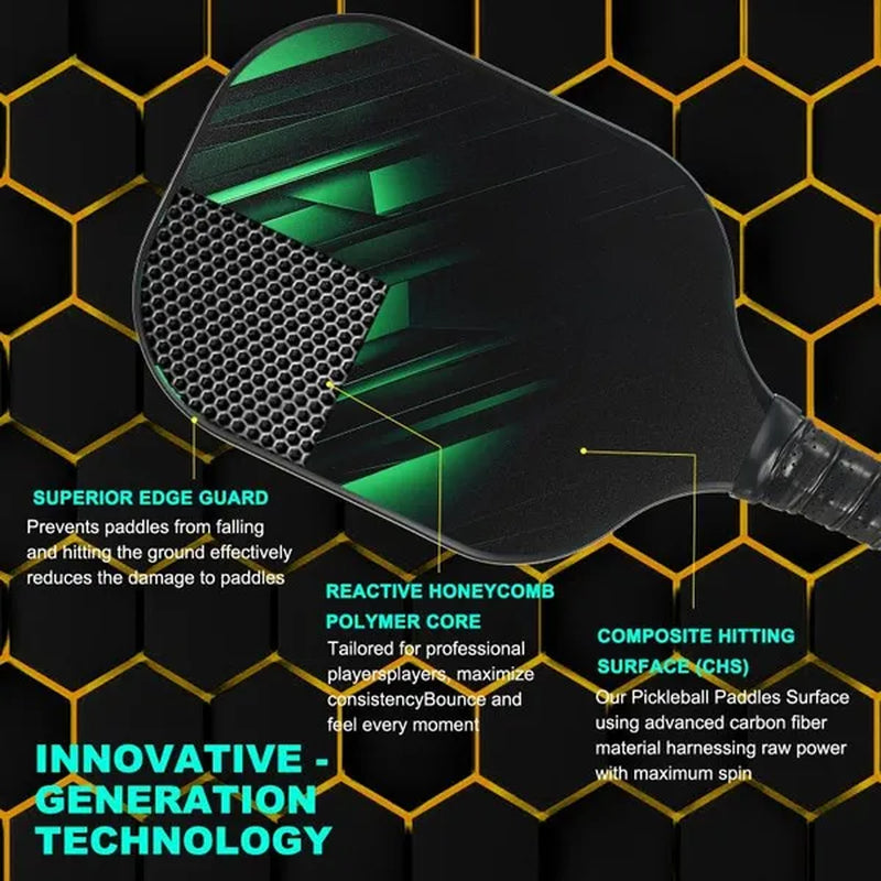 Pickleball Paddles Set, Light Fiberglass Pickleball Set Black Green