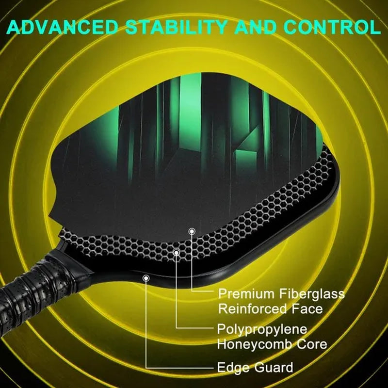 Pickleball Paddles Set, Light Fiberglass Pickleball Set Black Green