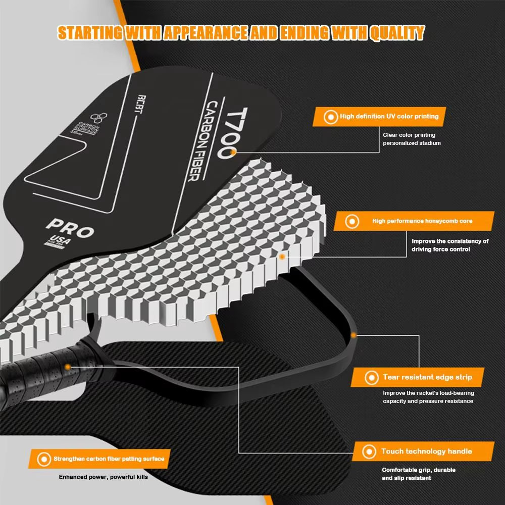 Pickleball Paddle T700 Carbon Fiber Frosted Surface USAPA Approved Pickleball Rackets Durable Professional Game Supplies