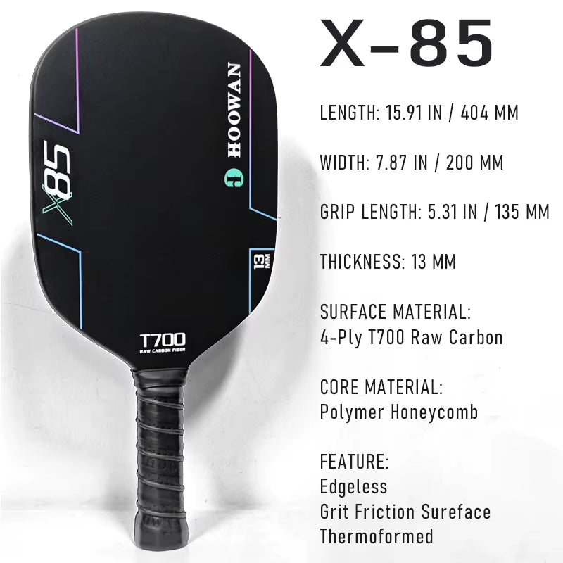 Full Carbon Pickleball Paddle 4-Ply T700 Carbon Fiber Grit Surface Thermoformed Pickle Ball Racket 13MM Polymer Honeycomb Core