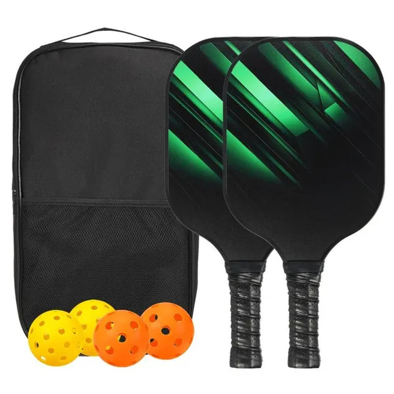 Pickleball Paddles Set, Light Fiberglass Pickleball Set Black Green