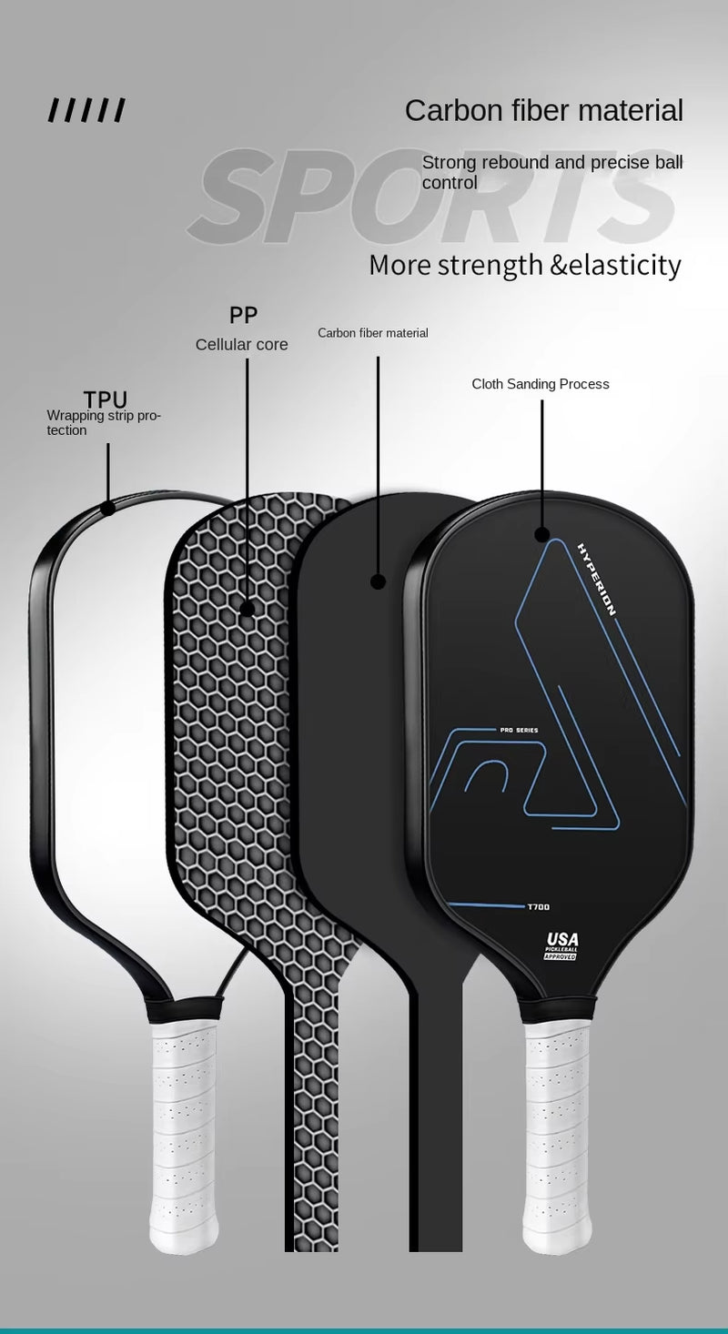 Pickleball Paddel Carbon Fiber T700 Event-Grade Profession Pickleball Racket Full Set Carbon Fiber 3K Pickleball Racket Durable