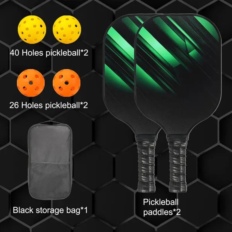 Pickleball Paddles Set, Light Fiberglass Pickleball Set Black Green